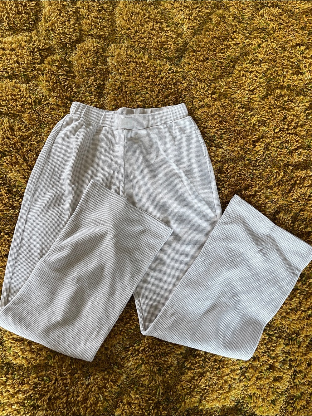 Comfrt cream waffle knit lounge pants oversized womans size large cozy